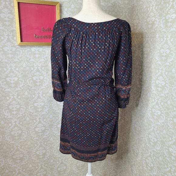 Lucky Brand Size XS Boho Style Navy Multicolored Print Dress‎ - Picture 3 of 10